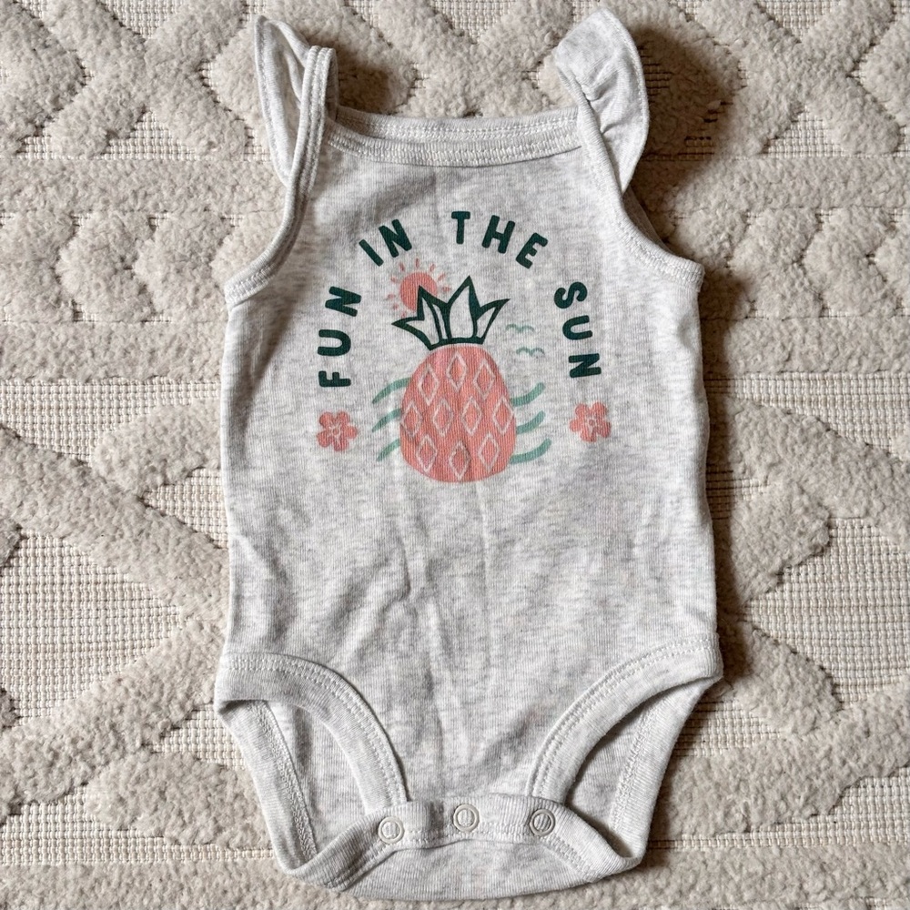 Carter’s Baby “Fun in the Sun” Print Ruffle Tank Bodysuit Pale Gray, Newborn